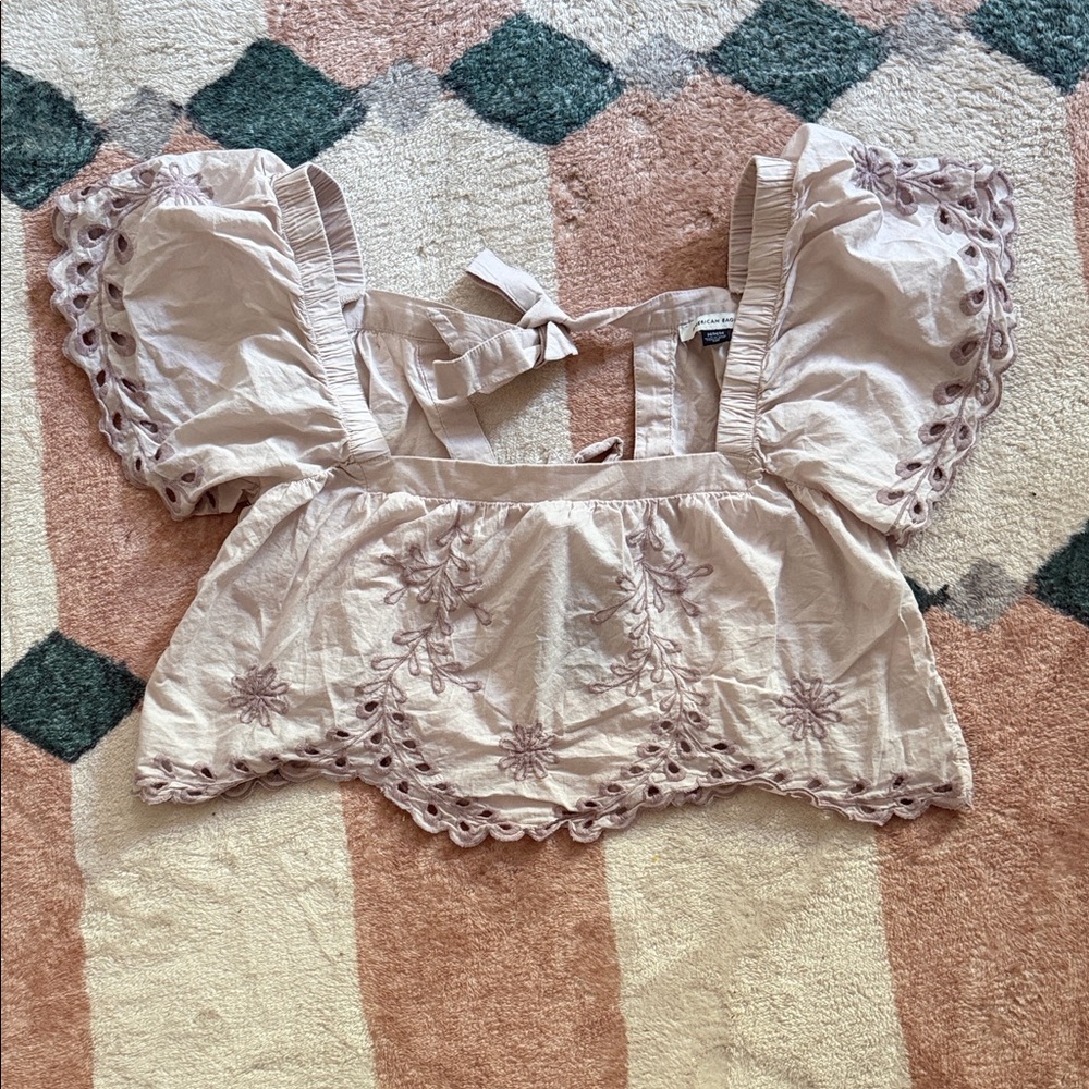 American Eagle Outfitters Pink Puff Sleeve Blouse
